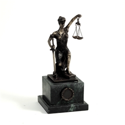 Bronze Kneeling Lady of Justice Statue on Marble