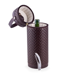 Brown Weaved Leather Wine Caddy