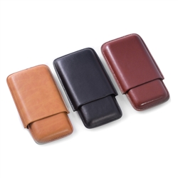 3 Cigar Leather Case, Choice of Colors
