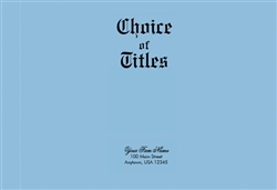 Letter Size Blue Wove Cover, Choice of Titles, Customized