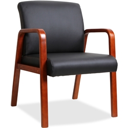Lorell Black Leather Wood Frame Guest Chair - Cherry