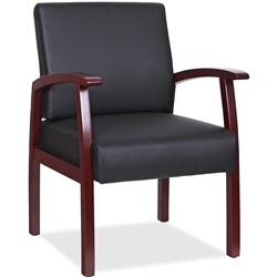 Lorell Black Leather/Wood Frame Guest Chair