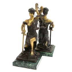 Kneeling Lady Justice Bookends with Marble Base